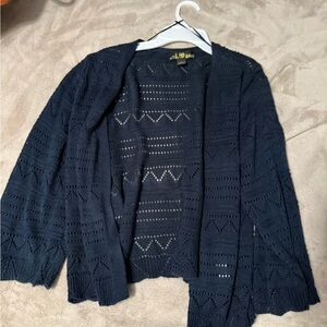 Elegant Navy Open-Knit Cardigan